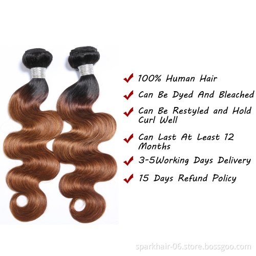 SPARK Natural Pre Dyed Ombre Color Brazilian Body Wave Hair Bundles With Closure 1B 30 Human Hair Bundles with Lace Closure